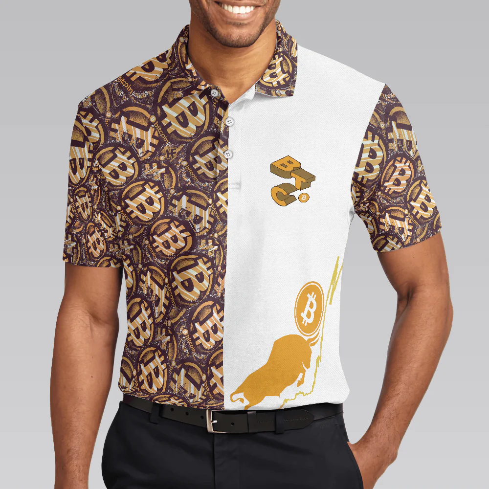 Men Polo Shirt - Golden Black Bitcoin Polo Shirt, White Bitcoin-Themed Polo Shirt, Best Shirt For Men, Bitcoin Investors - Image 4