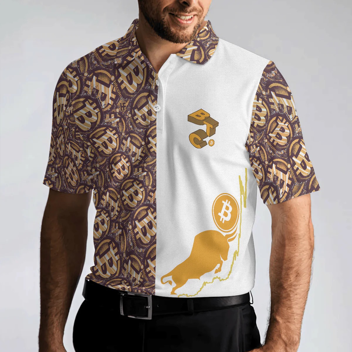 Men Polo Shirt - Golden Black Bitcoin Polo Shirt, White Bitcoin-Themed Polo Shirt, Best Shirt For Men, Bitcoin Investors - Image 5