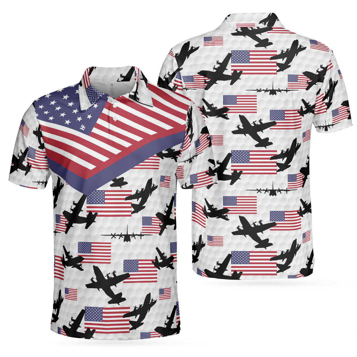 Men Polo Shirt - Golf Airplane Pattern Men Polo Shirt, American Flag Shirt For Men, Best Gift For Airplane Lover