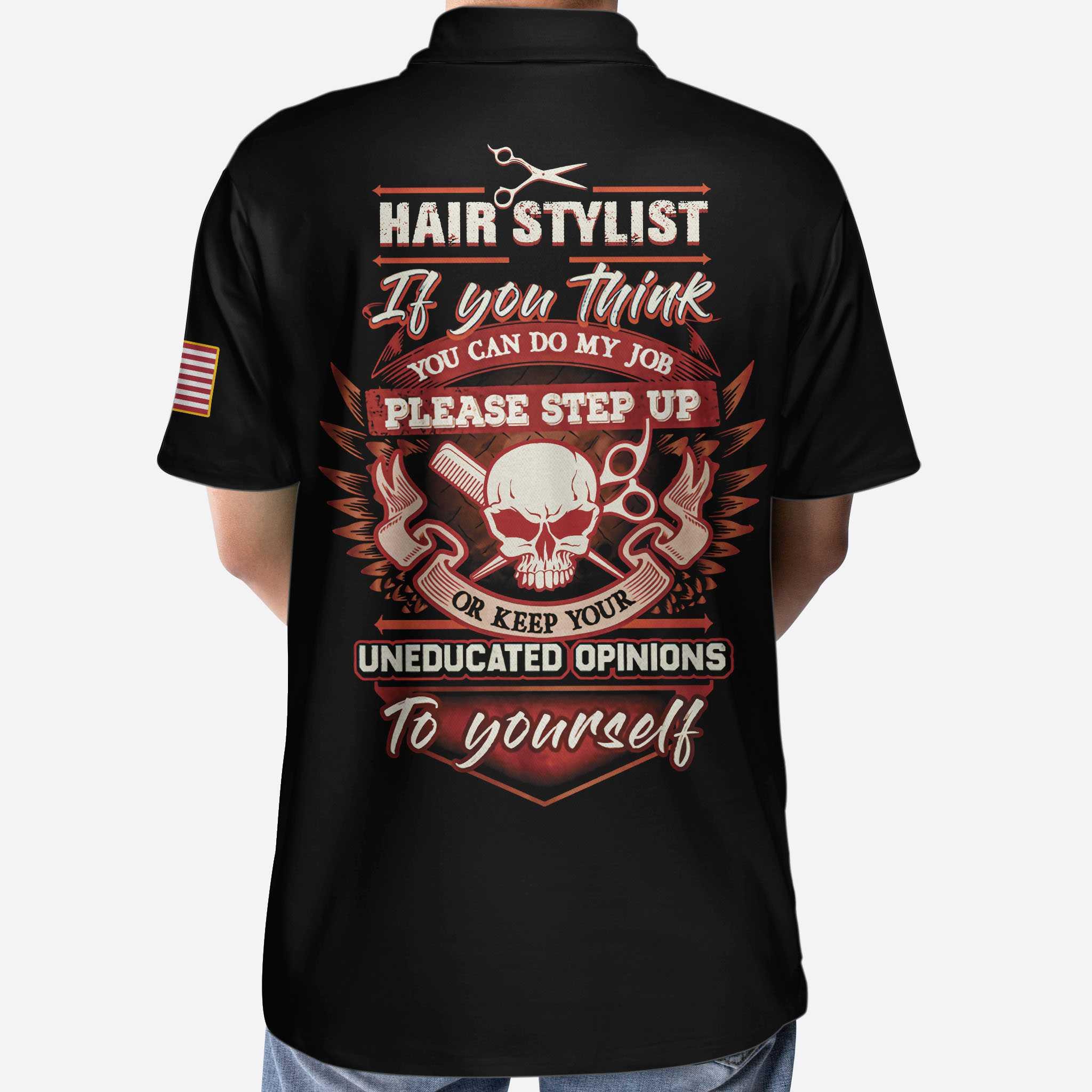 Men Polo Shirt - Hair Stylist Proud Skull Men Polo Shirt, If You Think You Can Do My Job Skull Polo Shirt, Hair Stylist Shirt For Men - Image 4