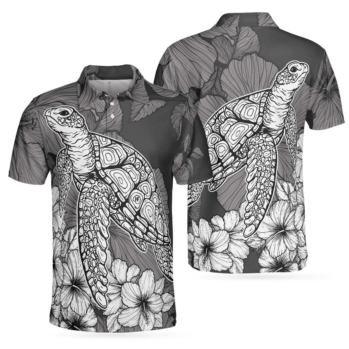 Men Polo Shirt - Hibiscus Turtle Shirt For Men Polo Shirt, Sea Turtle Polo Shirt For Men, Hibiscus Floral Shirt Design, Best Gift For Men