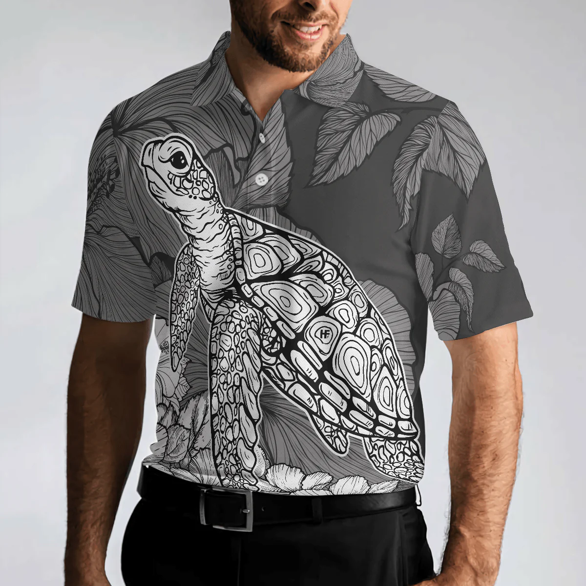 Men Polo Shirt - Hibiscus Turtle Shirt For Men Polo Shirt, Sea Turtle Polo Shirt For Men, Hibiscus Floral Shirt Design, Best Gift For Men - Image 4