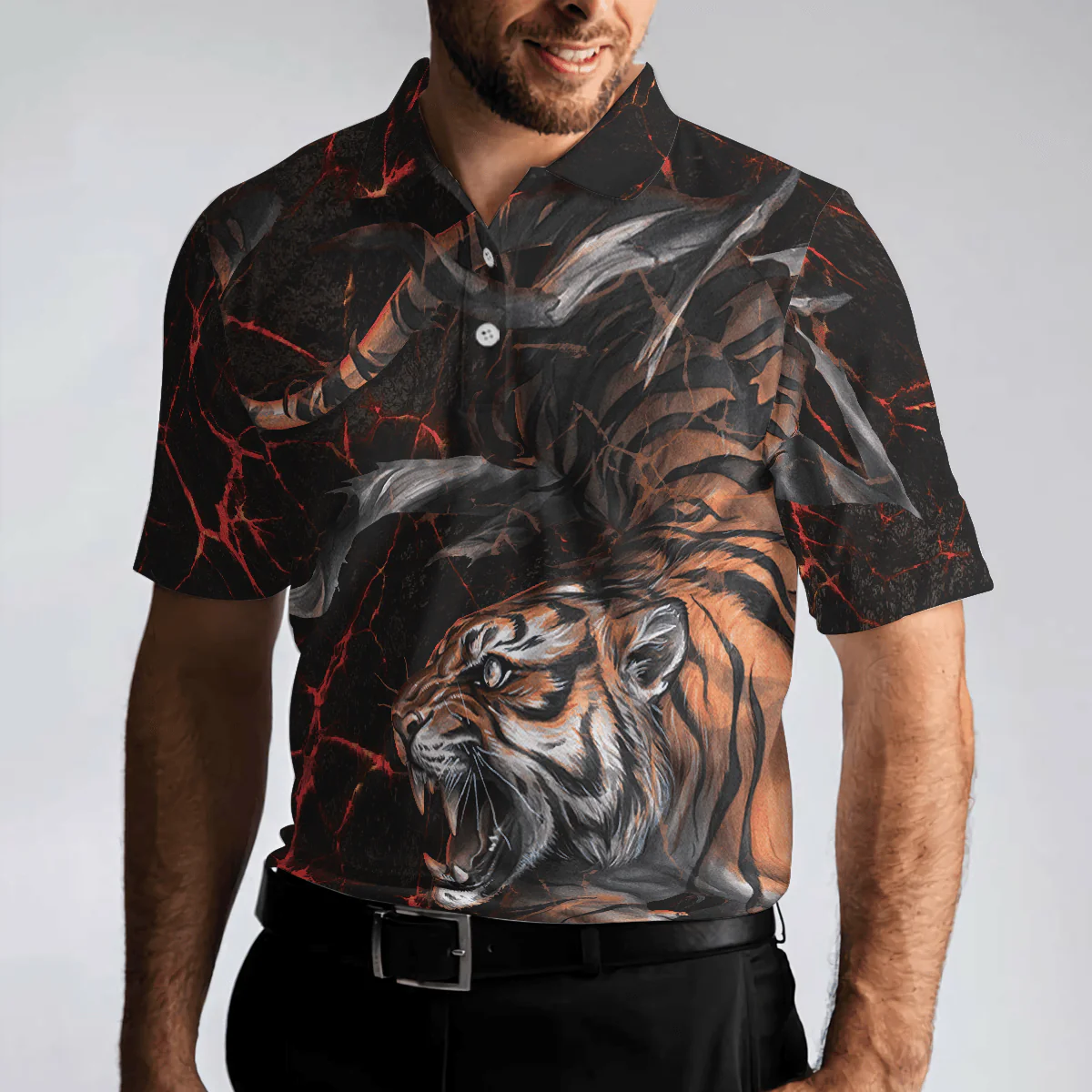 Men Polo Shirt - Tiger In The Dark Polo Shirt, Cool Tiger Polo Shirt For Men, Tiger Shirt Gift Idea, Gift Idea For Men - Image 4
