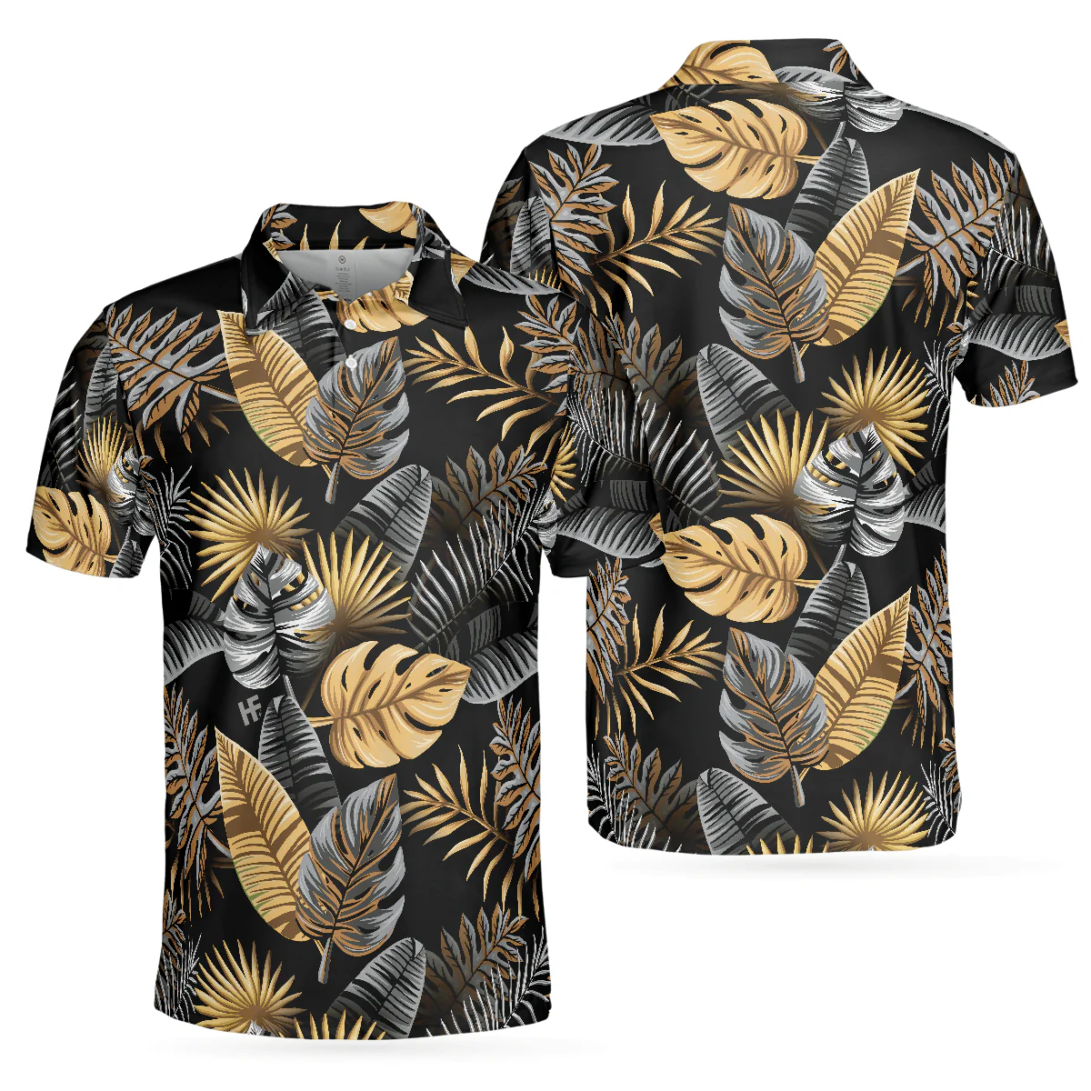 Men Polo Shirt - Tropical Golden Palm Leaves Pattern Polo Shirt, Tropical Leaf Polo Shirt For Adults, Summer Vibe Shirt - Perfect Gift For Men