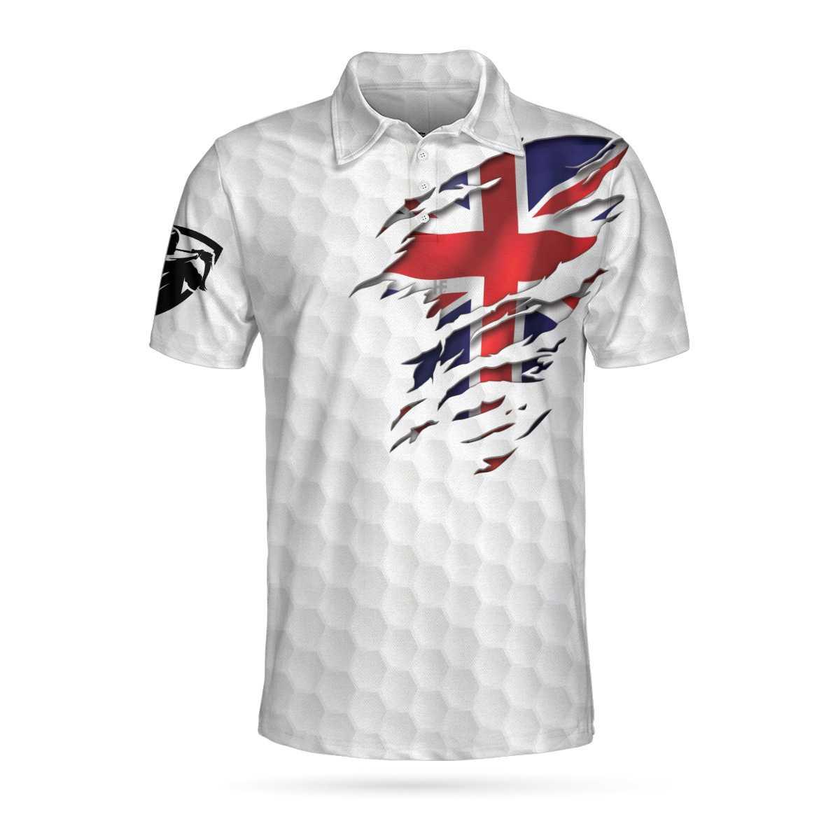 Men Polo Shirt - United Kingdom Eagle Flag Polo Shirt, Golf Pattern Ripped Great Britain Jack Polo Shirt, UK Golf Shirt - Perfect Gift For Men - Image 2