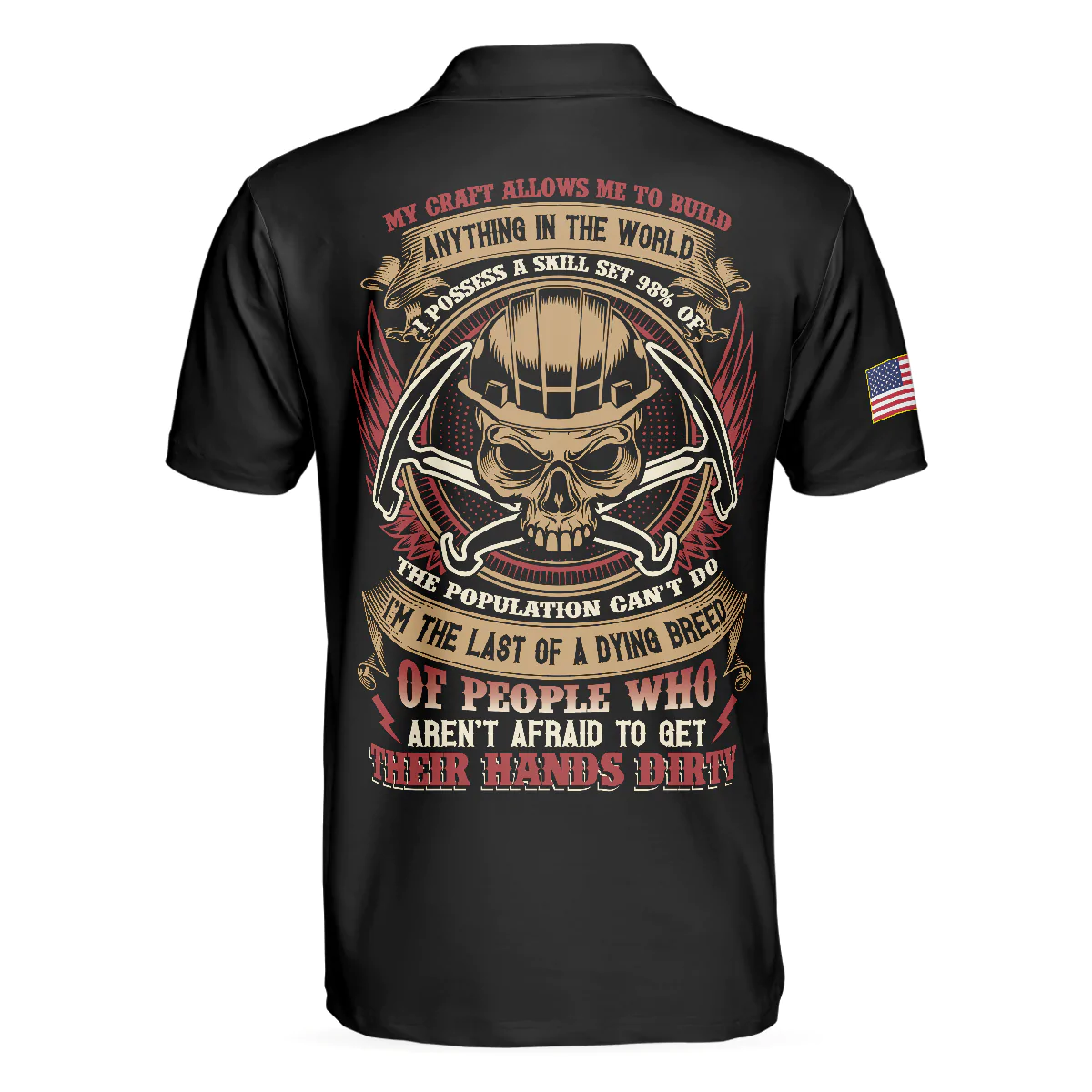 Men Roofer Polo Shirt - Skull Ripped American Flag Roofer Men Polo Shirt, Roofer My Craft Allows Me To Build Anything Shirt For Male - Image 2