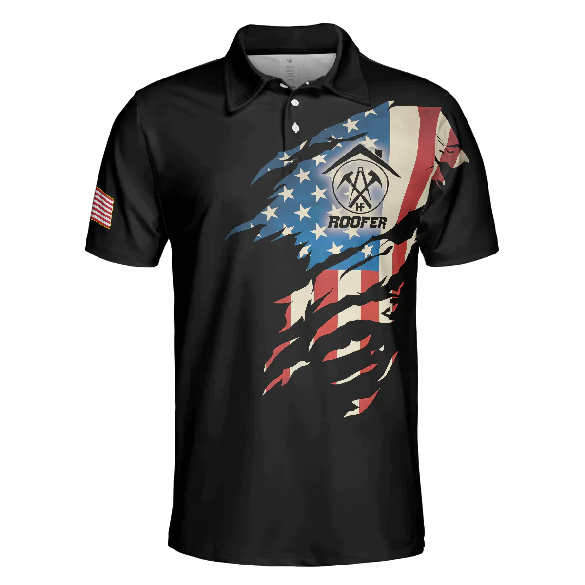 Men Roofer Polo Shirt - Skull Ripped American Flag Roofer Men Polo Shirt, Roofer My Craft Allows Me To Build Anything Shirt For Male - Image 3