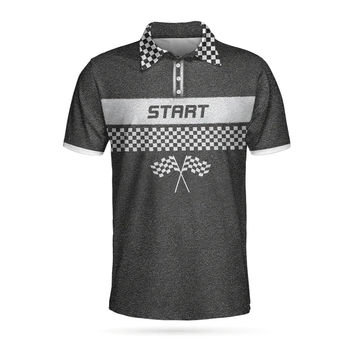 Men Skull Polo Shirt - Racing Start And Finish Polo Shirt, Black And White Checker Pattern Polo Shirt, Best Racing Shirt For Men - Image 2