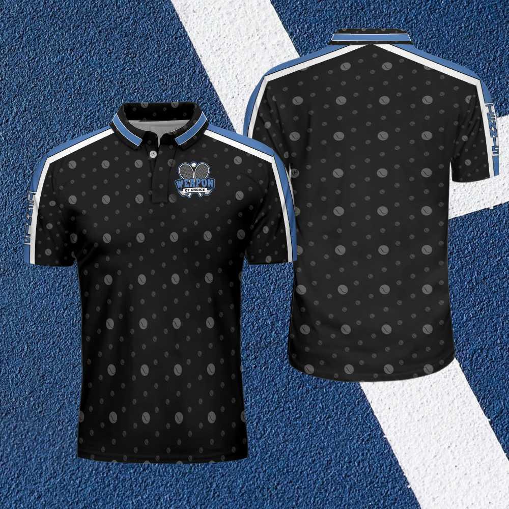 Men Tennis Polo Shirt - Weapon Of Choice Hard Version Polo Shirt, Black Tennis Pattern Polo Shirt - Best Tennis Shirt For Men, Tennis Players - Image 4