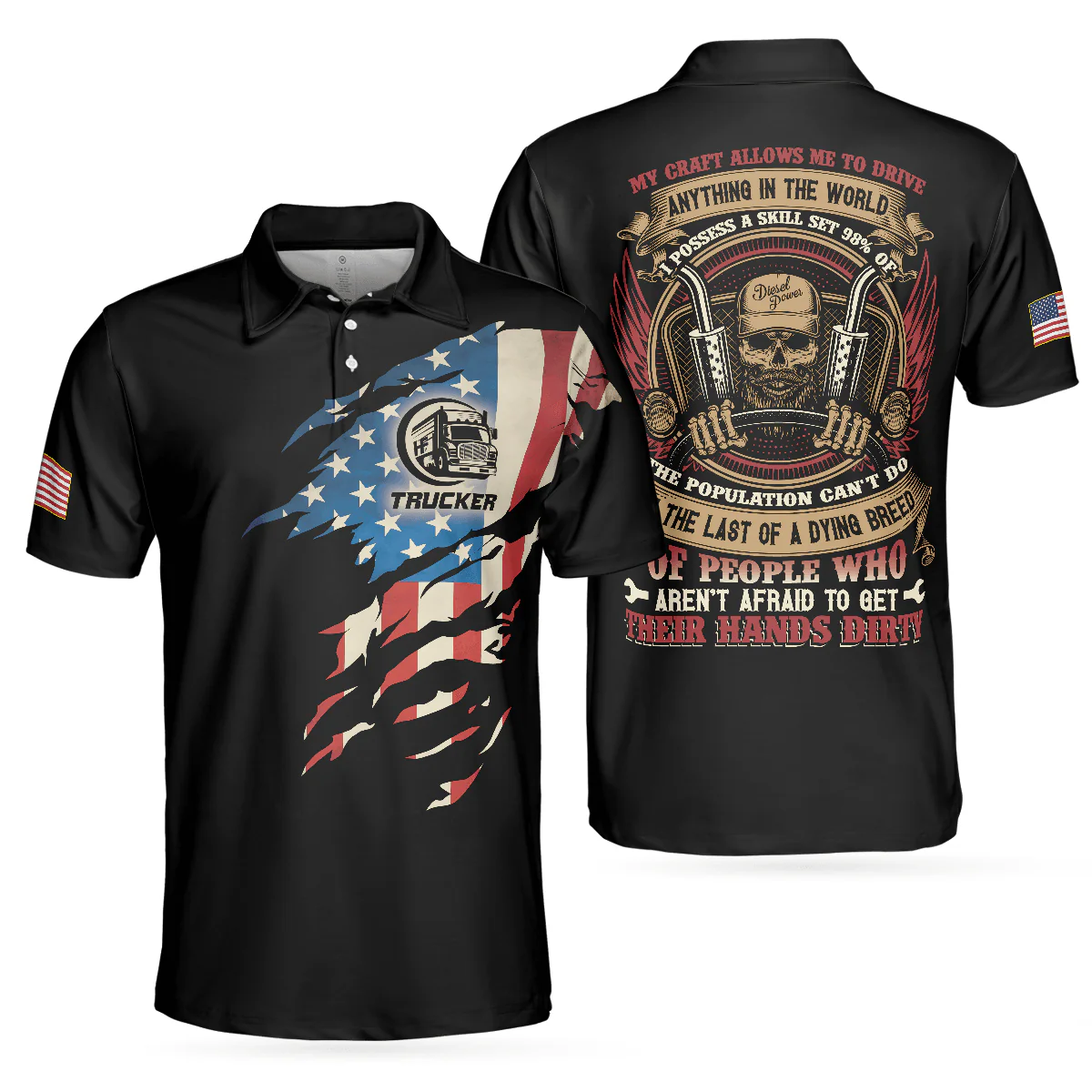 Men Trucker Polo Shirt - Trucker My Craft Allows Me To Drive Anything Polo Shirt, Skull Truck Driver American Flag Polo Shirt - Perfect Gift For Men