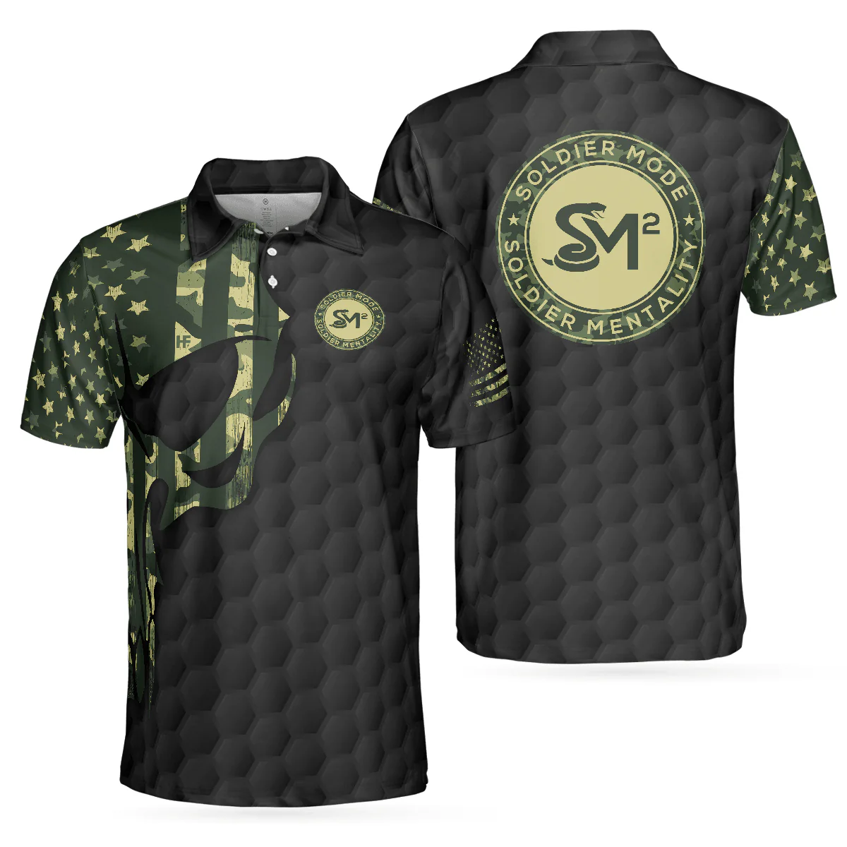 Men Veteran Polo Shirt - Solder Mode Dark Theme American Flag Polo Shirt, Skull Veteran Polo Shirt,  Best Polo Shirt For Veteran - Perfect Gift For Men