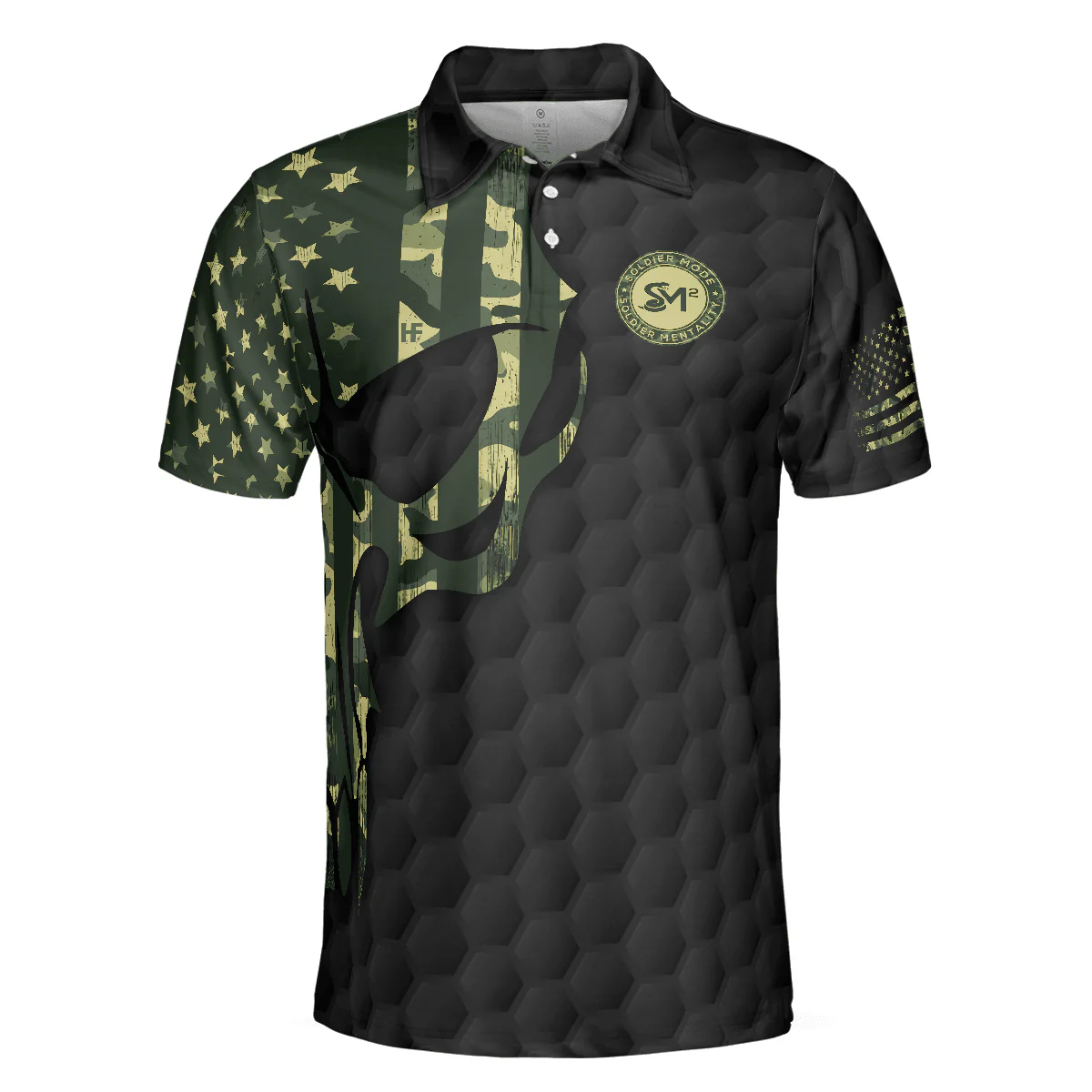 Men Veteran Polo Shirt - Solder Mode Dark Theme American Flag Polo Shirt, Skull Veteran Polo Shirt,  Best Polo Shirt For Veteran - Perfect Gift For Men - Image 3