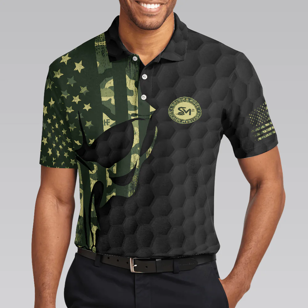 Men Veteran Polo Shirt - Solder Mode Dark Theme American Flag Polo Shirt, Skull Veteran Polo Shirt,  Best Polo Shirt For Veteran - Perfect Gift For Men - Image 4