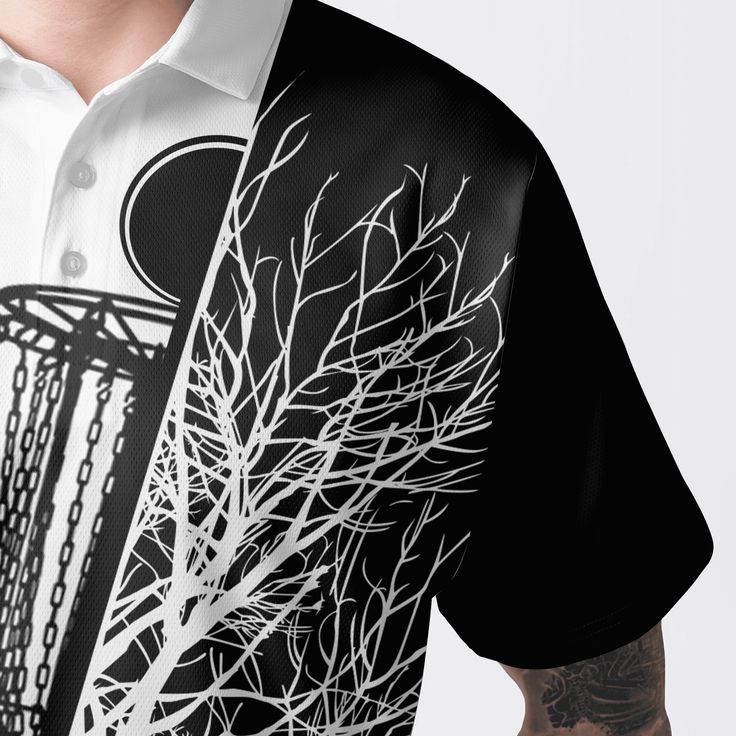 Men's Disc Golf Polo Shirts, Custom Name Black And White Disc Golf Basket Apparel - Personalized Gift For Men, Husband, Boyfriend, Lovers - Image 7