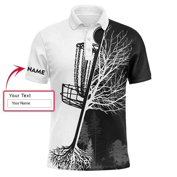 Men's Disc Golf Polo Shirts, Custom Name Black And White Disc Golf Basket Apparel - Personalized Gift For Men, Husband, Boyfriend, Lovers - Image 9