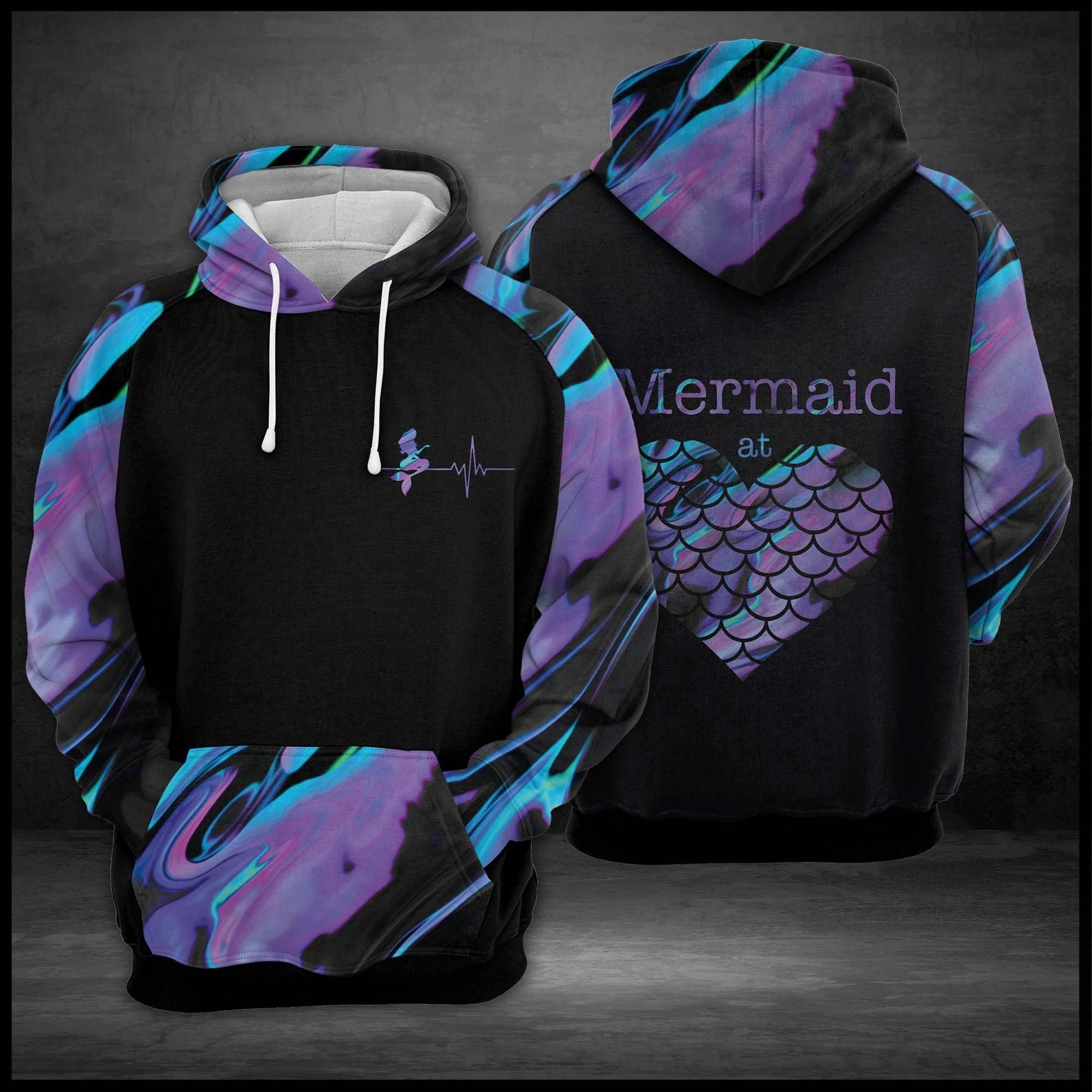Mermaid At Heart Pullover Premium Hoodie, Perfect Outfit For Men And Women On Christmas New Year Autumn Winter - Image 3