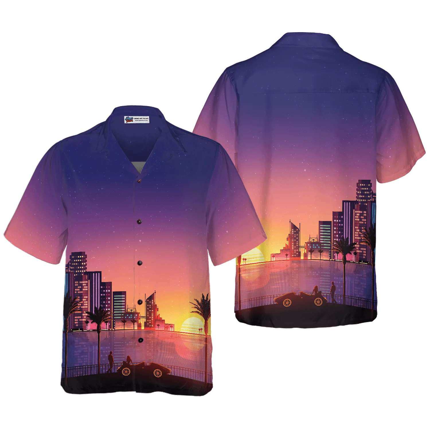 Miami Sunset Hawaiian Shirt, Colorful Summer Aloha Shirts For Men Women, Perfect Gift For Husband, Wife, Boyfriend, Girlfriend