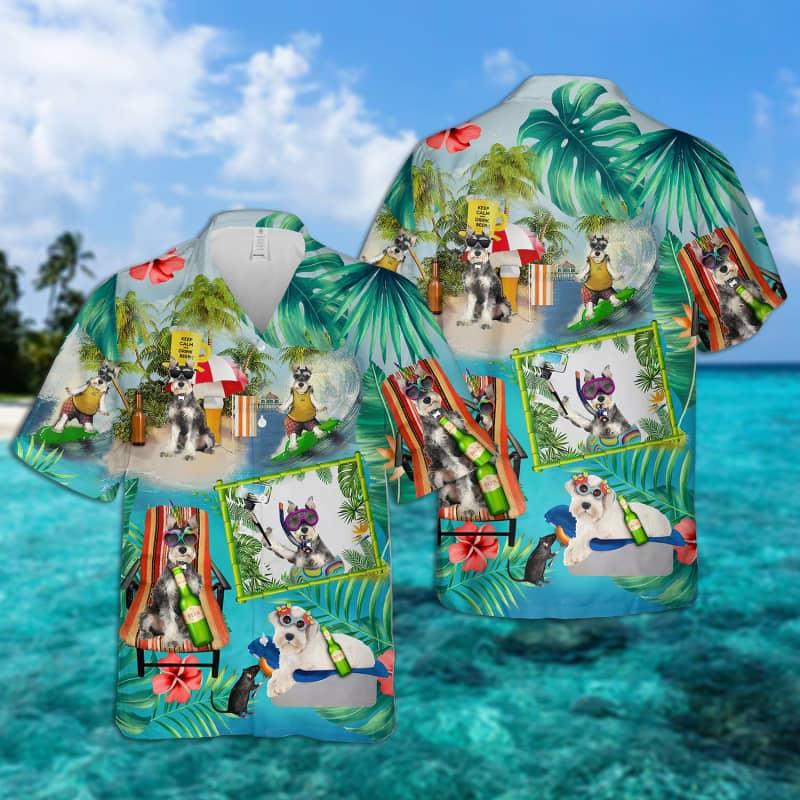 Miniature Schnauzer Hawaiian Shirt, Dog Surfing, Tropical Summer Aloha Shirt For Men - Perfect Gift For Miniature Schnauzer Lovers, Friend, Family