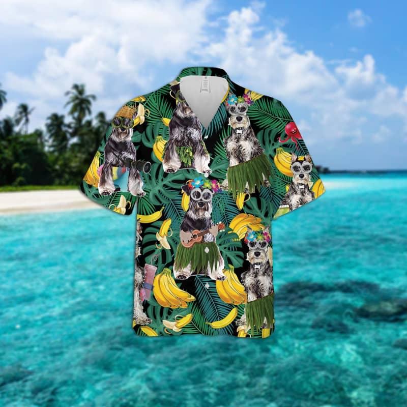 Miniature Schnauzer Hawaiian Shirt, Tropical Summer Leaves Hawaiian Shirt For Men - Perfect Gift For Miniature Schnauzer Lovers, Friend, Family - Image 2