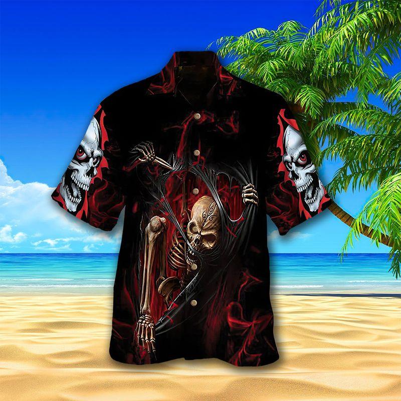Motorcycle Aloha Hawaiian Shirts For Summer, Skeleton Horror Skull The Death Art Hawaiian Set For Men Women, Gift For Racing Motorcycle Lovers, Friend - Image 2