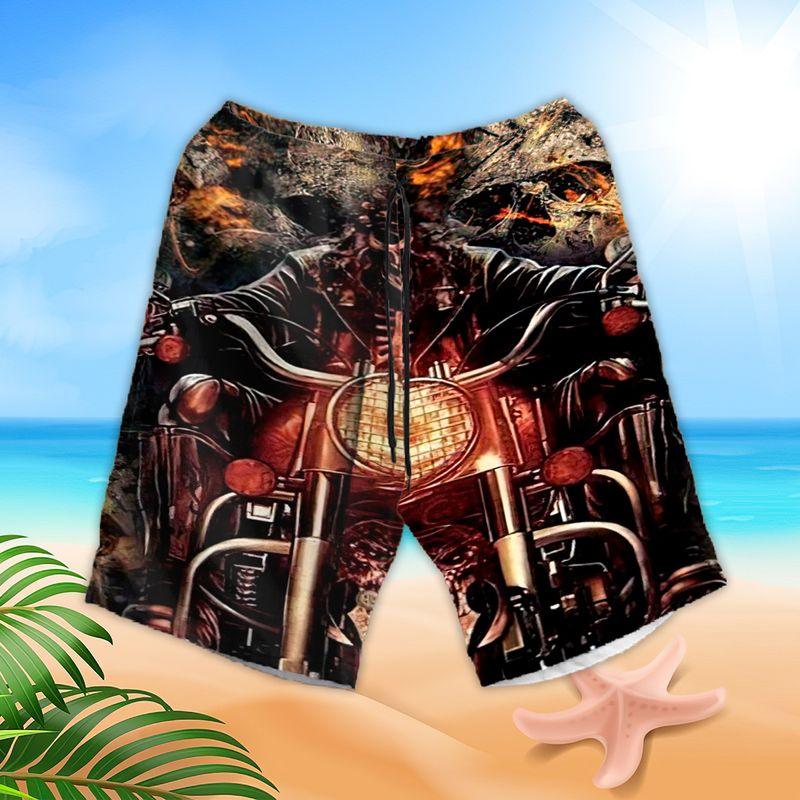 Motorcycle Aloha Hawaiian Shirts For Summer, Skeleton Rider, Skull Pattern Background Hawaiian Set For Men Women, Gift For Racing Motorcycle Lovers - Image 3