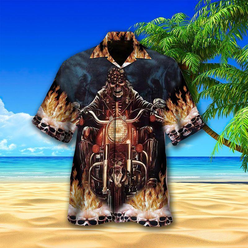 Motorcycle Aloha Hawaiian Shirts For Summer, Skull Speed Racing Hawaiian Set Outfits For Men Women, Gift For Friend, Team, Racing Motorcycle Lovers - Image 2