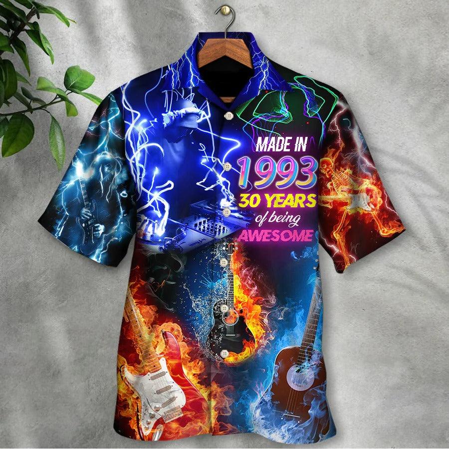 Music Hawaiian Shirt, Music Guitar Flame Hawaiian Shirt, Music Is My Life Made In 1993 Neon Style Aloha Shirt For Men - Perfect Gift For Music Lovers - Image 2