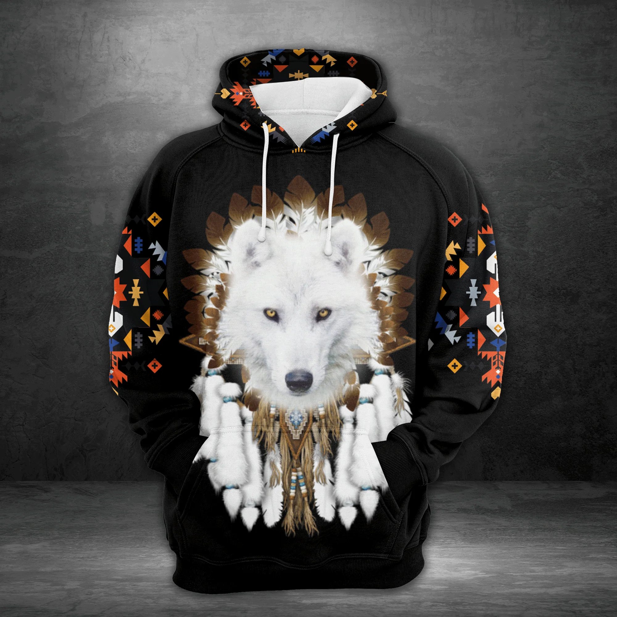 Native White Wolf Pullover Premium Hoodie, Perfect Outfit For Men And Women On Christmas New Year Autumn Winter - Image 2
