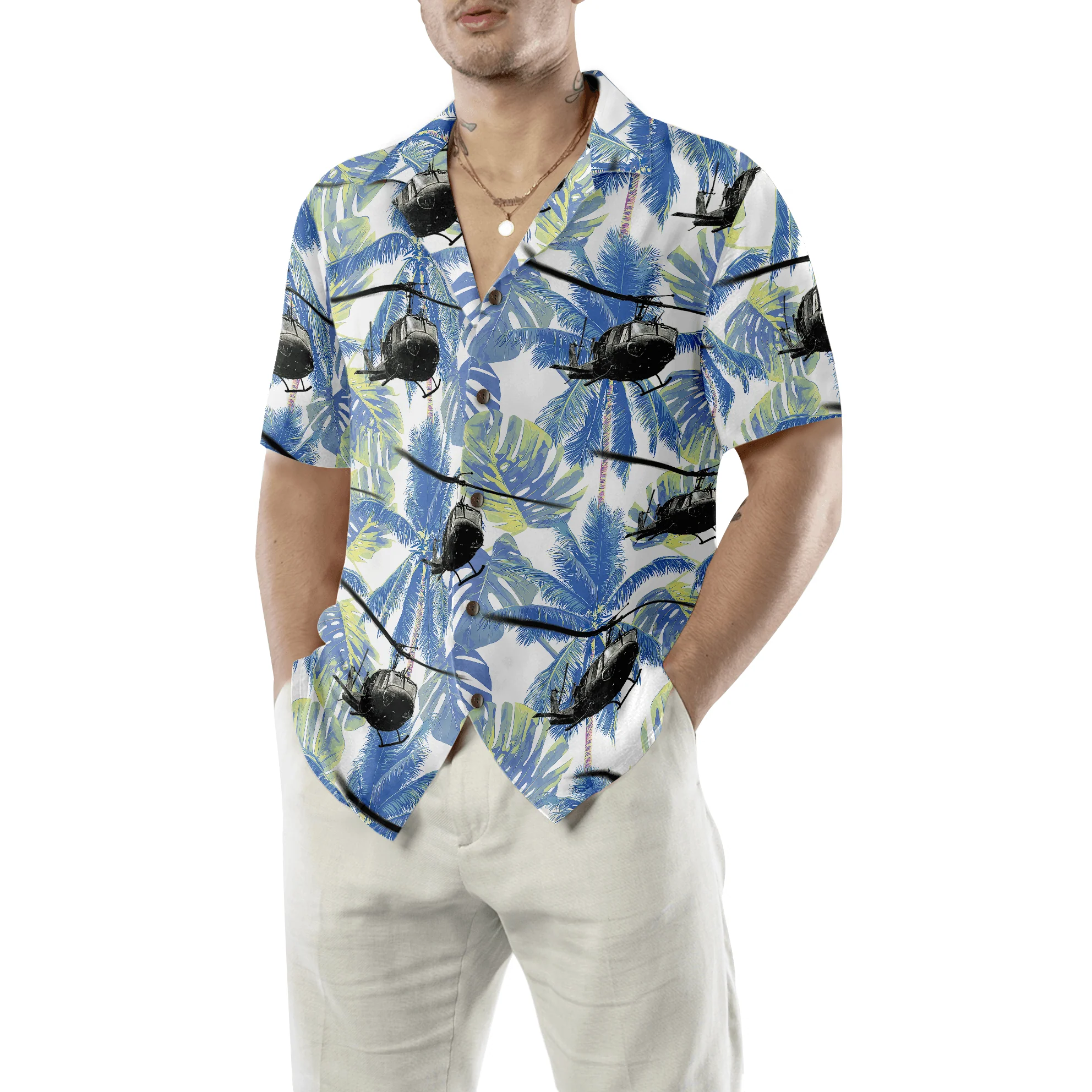 Navy Bell Twin Huey Tropical Hawaiian Shirt, Colorful Summer Aloha Shirt For Men Women, Perfect Gift For Friend, Family - Image 5