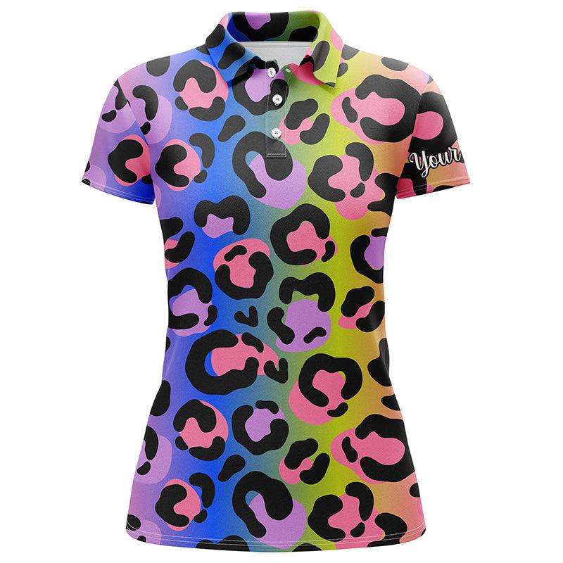 Neon Rainbow Leopard Custom Name Women Polo Shirt, Colorful Personalized Women Polo Shirts, Best Gift For Female, Ladies, Girls - Image 2