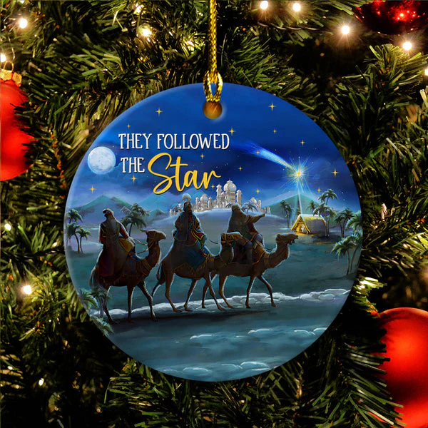 Night In Desert Ceramic Christmas Ornament - They Followed The Star Circle Ceramic Ornament, Perfect Gift For Christmas, Holiday Decor - Image 2