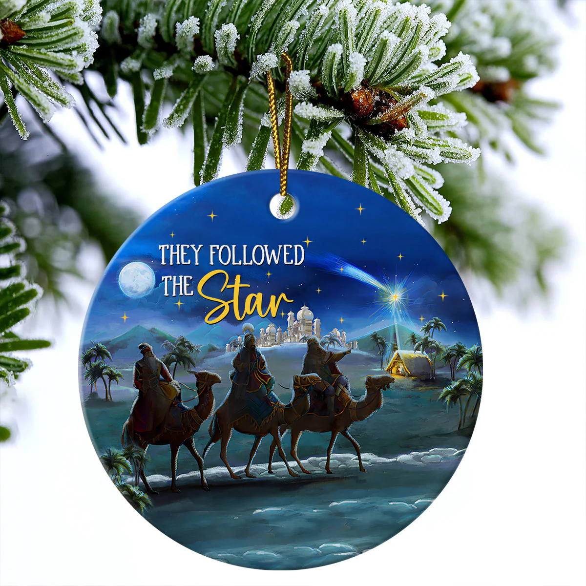 Night In Desert Ceramic Christmas Ornament - They Followed The Star Circle Ceramic Ornament, Perfect Gift For Christmas, Holiday Decor - Image 3
