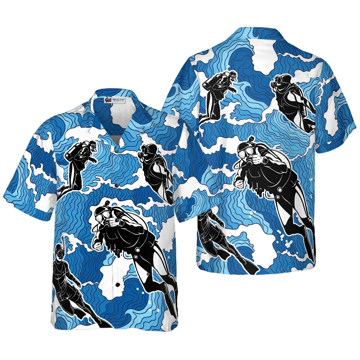 Ocean Wave Scuba Diving Hawaiian Shirt, Colorful Summer Aloha Shirt For Men Women, Gift For Friend, Team, Diving Lovers