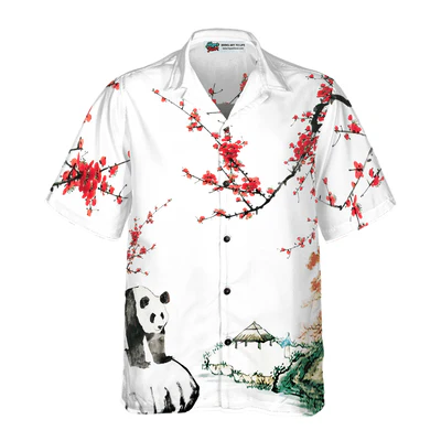 Panda Hawaiian Shirt, Panda Shirt, Plum Blossom Aloha Shirt For Men - Perfect Gift For Husband, Boyfriend, Friend, Family - Image 2