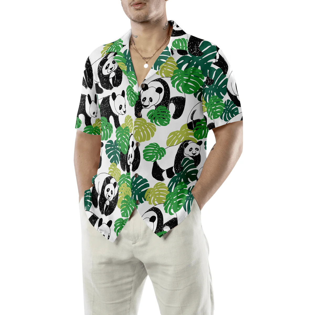 Panda Hawaiian Shirt, Tropical Leaves, Panda Aloha Shirt For Men - Perfect Gift For Husband, Boyfriend, Friend, Family - Image 5