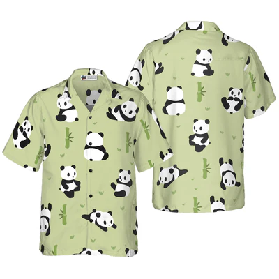 Panda Leaf Pattern Hawaiian Shirt, Tropical Summer Aloha Shirt For Men - Perfect Gift For Panda Lovers, Husband, Boyfriend, Friend, Family