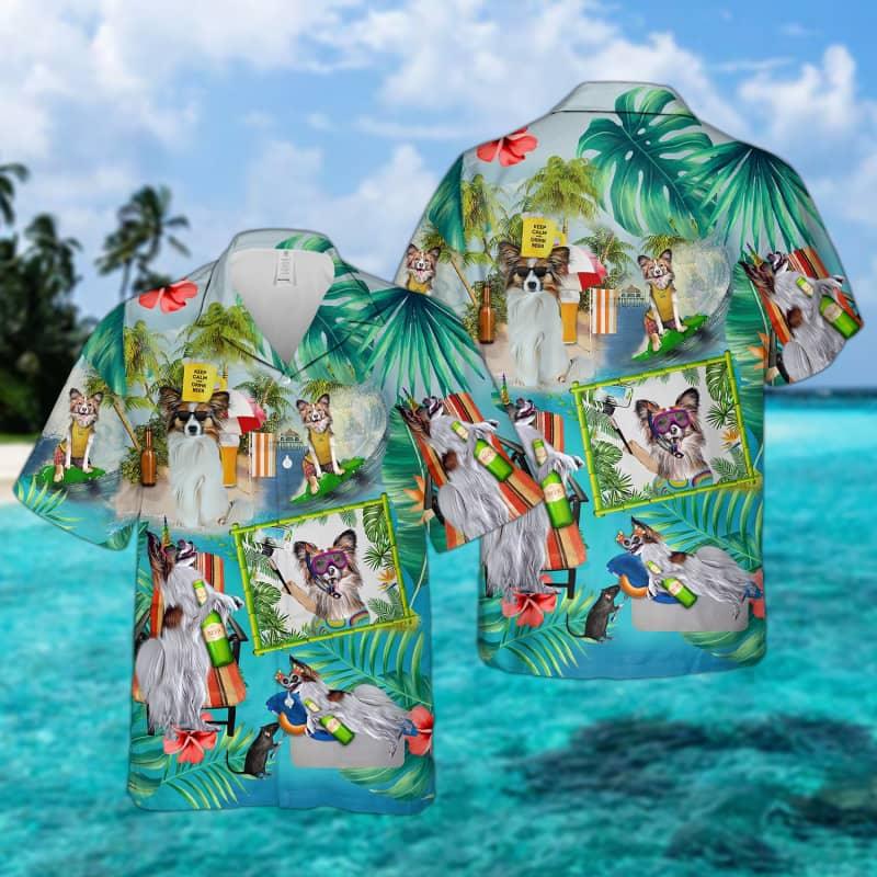 Papillon Dog Hawaiian Shirt, Papillon Surfing, Tropical Summer Aloha Shirt For Men - Perfect Gift For Papillon Dog Lovers, Friend, Family