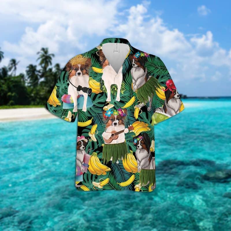 Papillon Dog Hawaiian Shirt, Tropical Summer Leaves Hawaiian Shirt For Men - Perfect Gift For Papillon Dog Lovers, Husband, Boyfriend, Friend, Family - Image 2
