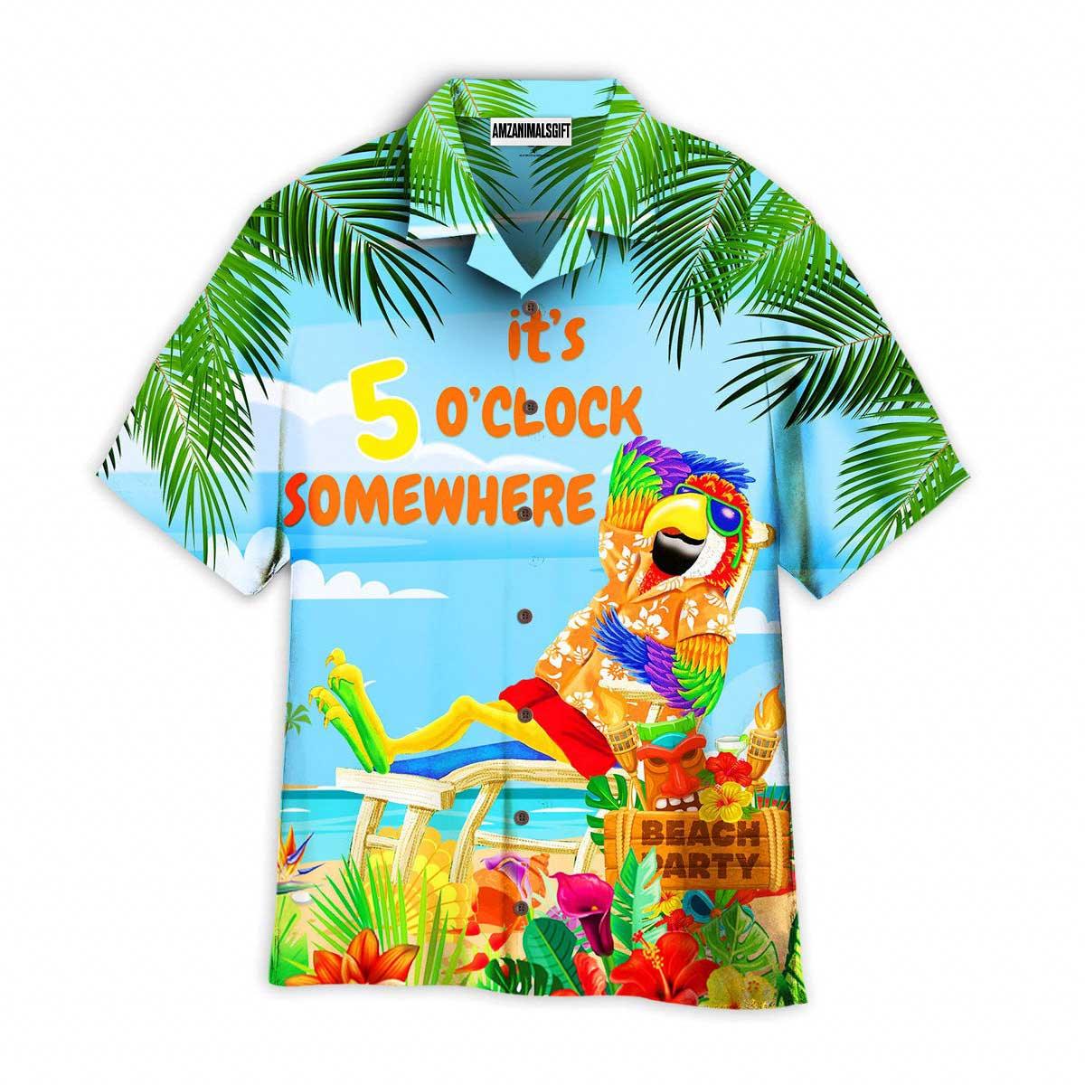 Parrot Aloha Hawaiian Shirt, Beach Party Hawaiian Shirt, It’s Five O’clock Somewhere Parrots Hawaiian Shirt For Men & Women, Parrot Lover