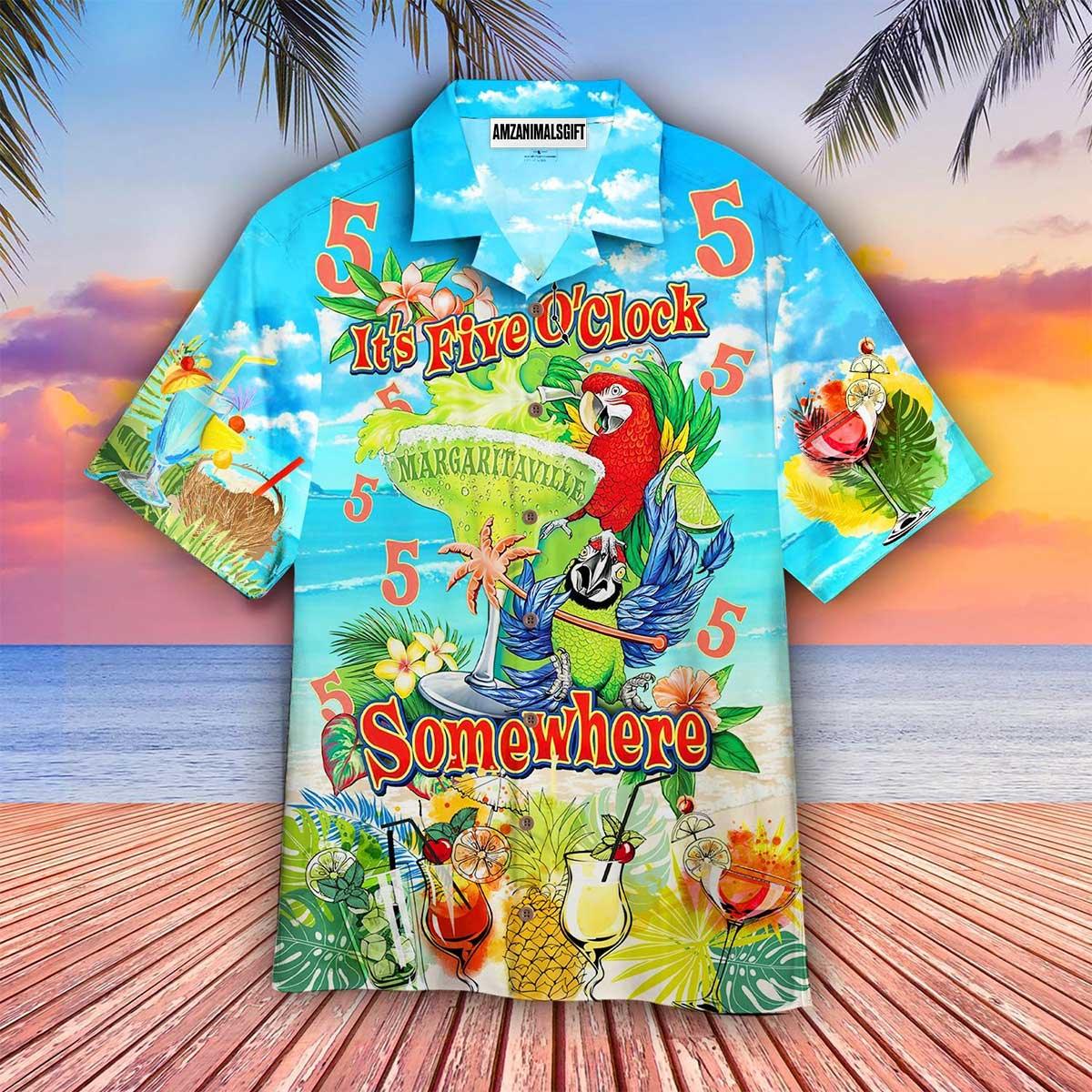 Parrot Aloha Hawaiian Shirt, Fruit Juice Hawaiian Shirt, Parrot It’s 5 O’clock Somewhere Hawaiian Shirt For Men & Women, Parrot Lover