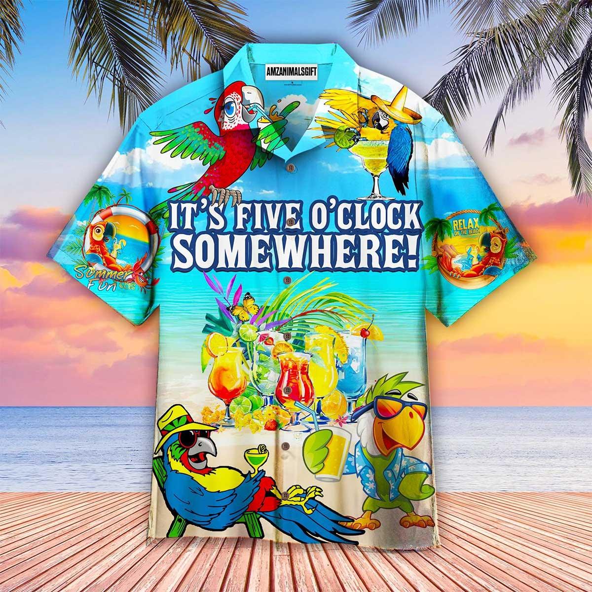 Parrot Aloha Hawaiian Shirt, Relax Time Hawaiian Shirt, Parrot It’s 5 O’clock Somewhere Hawaiian Shirt For Men & Women, Parrot Lover