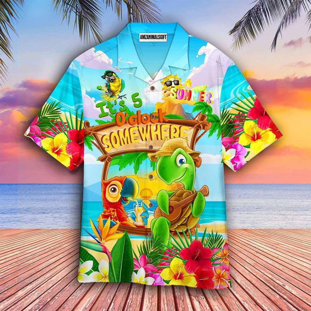 Parrot Aloha Hawaiian Shirt, Summer Fun Hawaiian Shirt, Parrot It’s 5 O’clock Somewhere Hawaiian Shirt For Men & Women, Parrot Lover