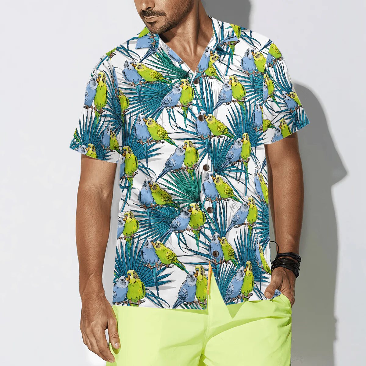 Parrot Hawaiian Shirt, Little Green Parrot, Tropical Leaves Aloha Shirt For Men - Perfect Gift For Husband, Boyfriend, Friend, Family - Image 4