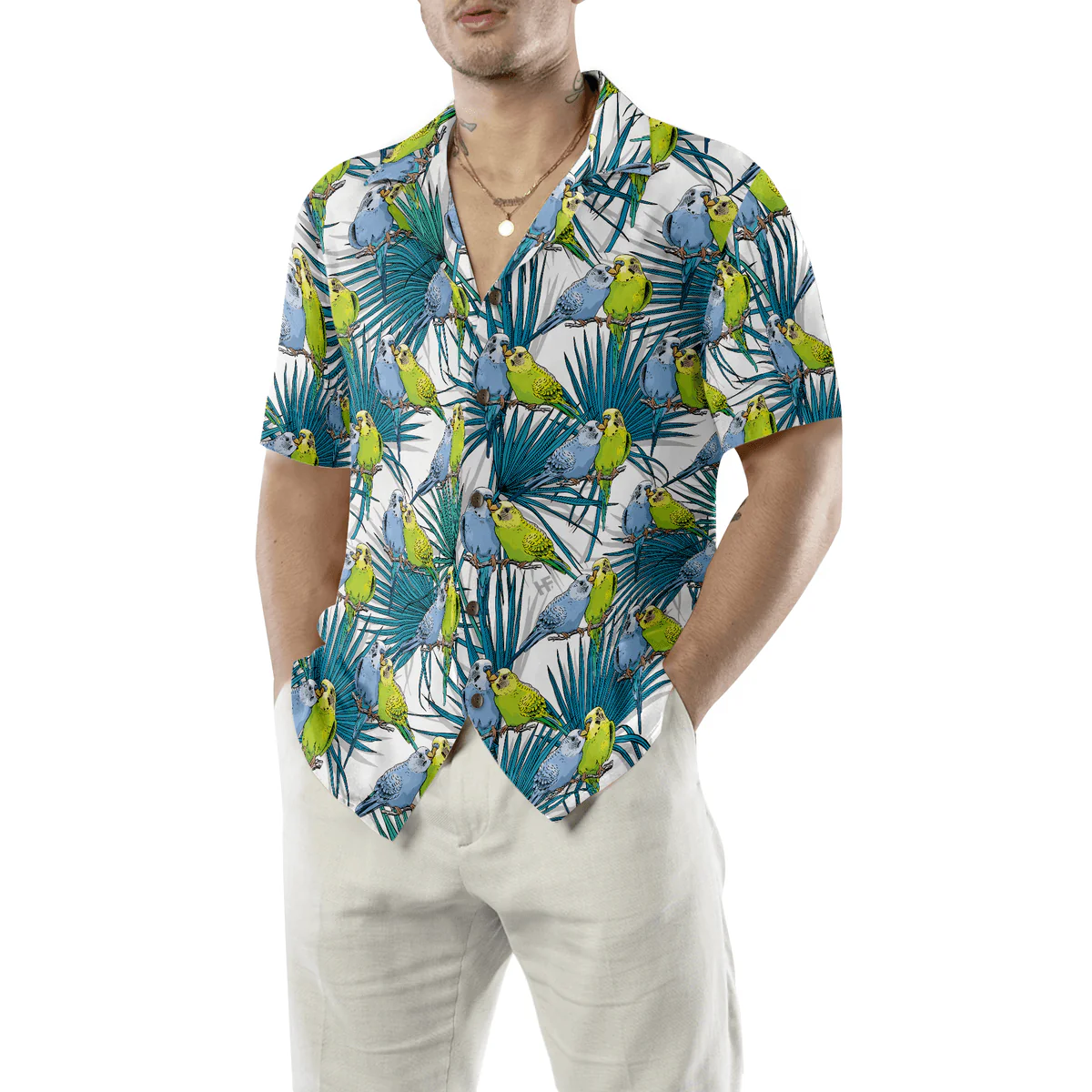 Parrot Hawaiian Shirt, Little Green Parrot, Tropical Leaves Aloha Shirt For Men - Perfect Gift For Husband, Boyfriend, Friend, Family - Image 5