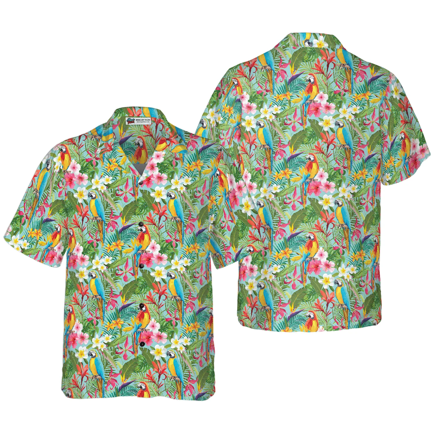 Parrot Hawaiian Shirt, Tropical Floral Parrots Aloha Hawaiian Shirt, Colorful Summer Aloha Shirts For Men Women, Gift For Husband, Wife, Friend