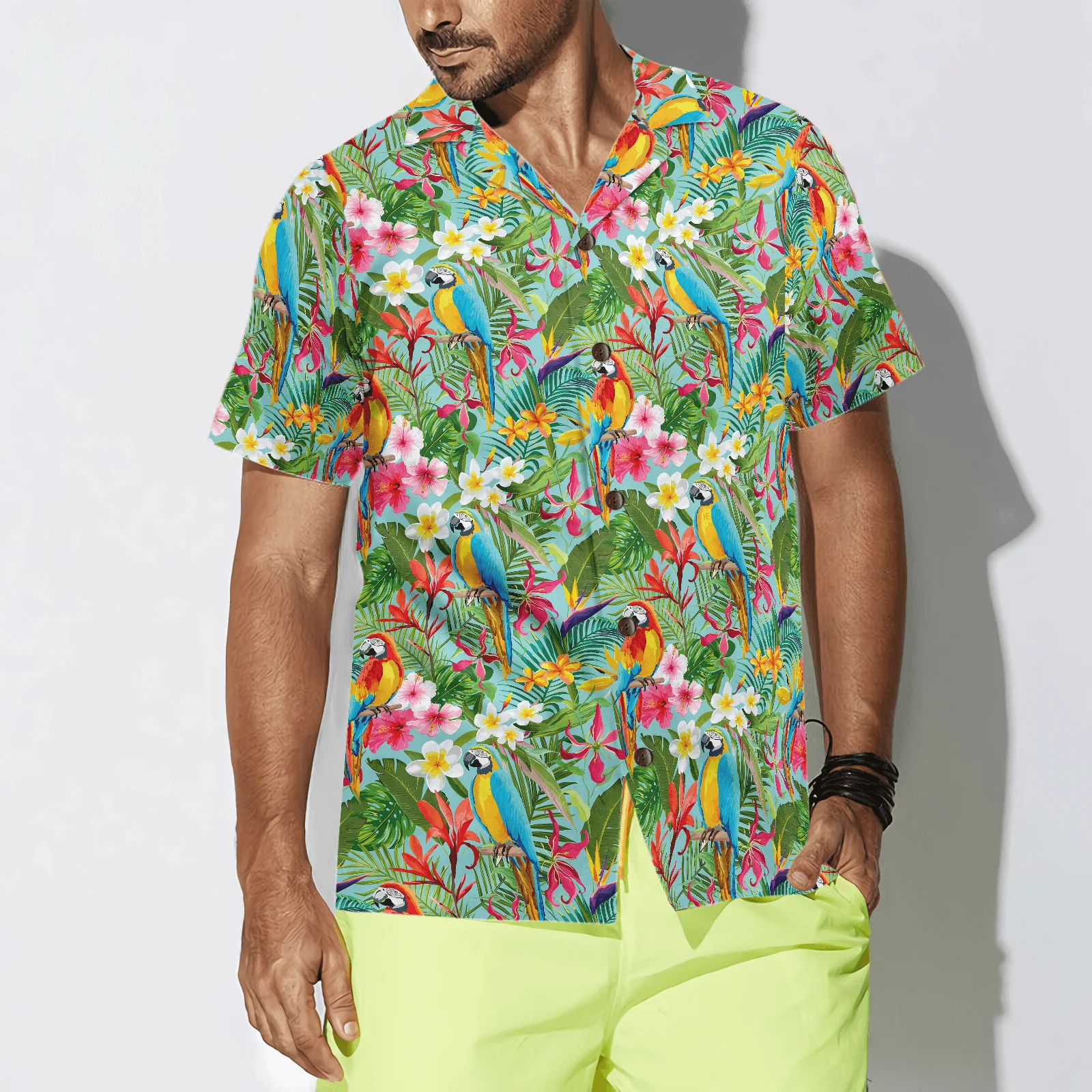 Parrot Hawaiian Shirt, Tropical Floral Parrots Aloha Hawaiian Shirt, Colorful Summer Aloha Shirts For Men Women, Gift For Husband, Wife, Friend - Image 4