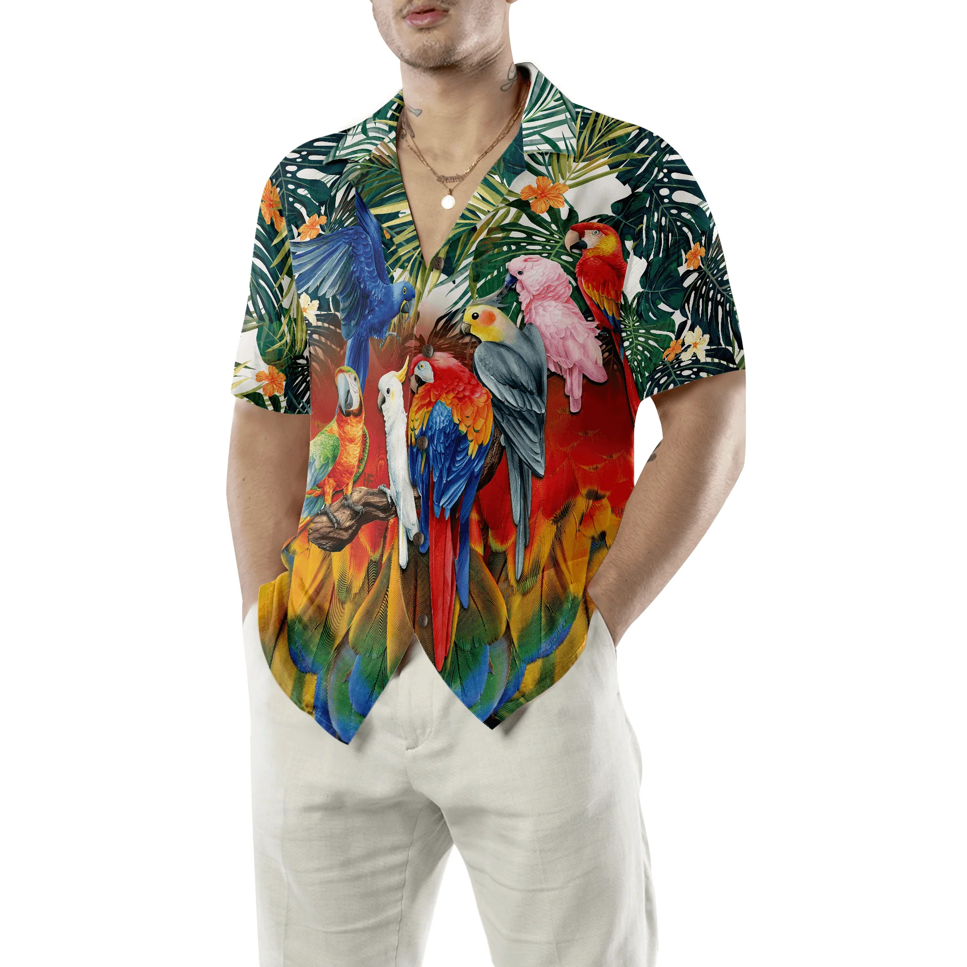 Parrot Hawaiian Shirt, Tropical Parrot Birds Hawaiian Shirt, Colorful Summer Aloha Shirts For Men Women, Gift For Husband, Wife, Boyfriend, Friend - Image 5