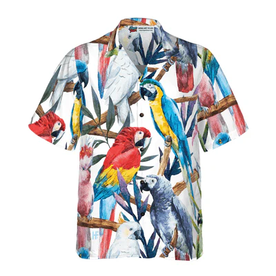 Parrot Hawaiian Shirt, Watercolor Parrot, Tropical Plant Aloha Shirt For Men - Perfect Gift For Husband, Boyfriend, Friend, Family - Image 2