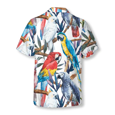 Parrot Hawaiian Shirt, Watercolor Parrot, Tropical Plant Aloha Shirt For Men - Perfect Gift For Husband, Boyfriend, Friend, Family - Image 3