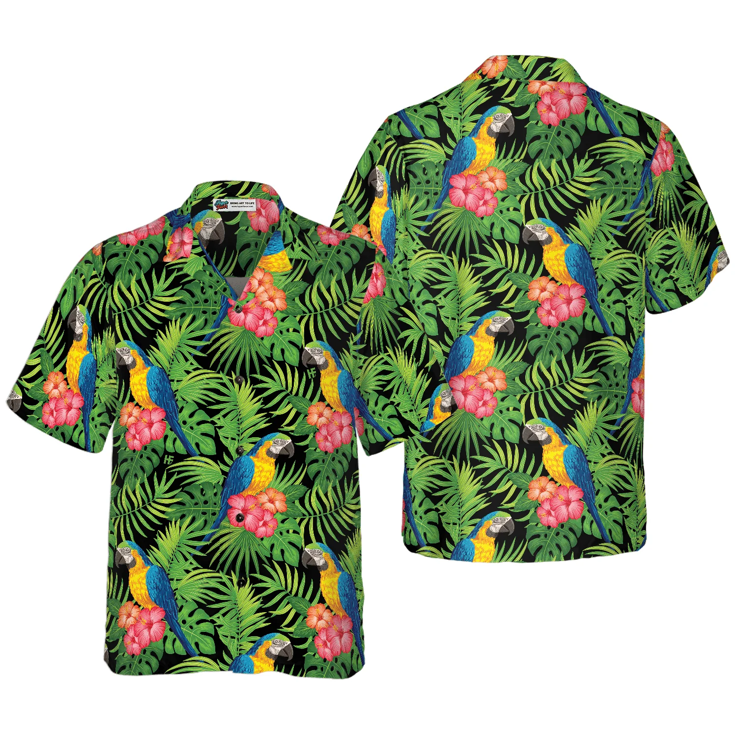 Parrots Hibiscus And Palm Leaves Hawaiian Shirt, Colorful Summer Aloha Shirts For Men Women, Perfect Gift For Husband, Wife, Boyfriend, Friend